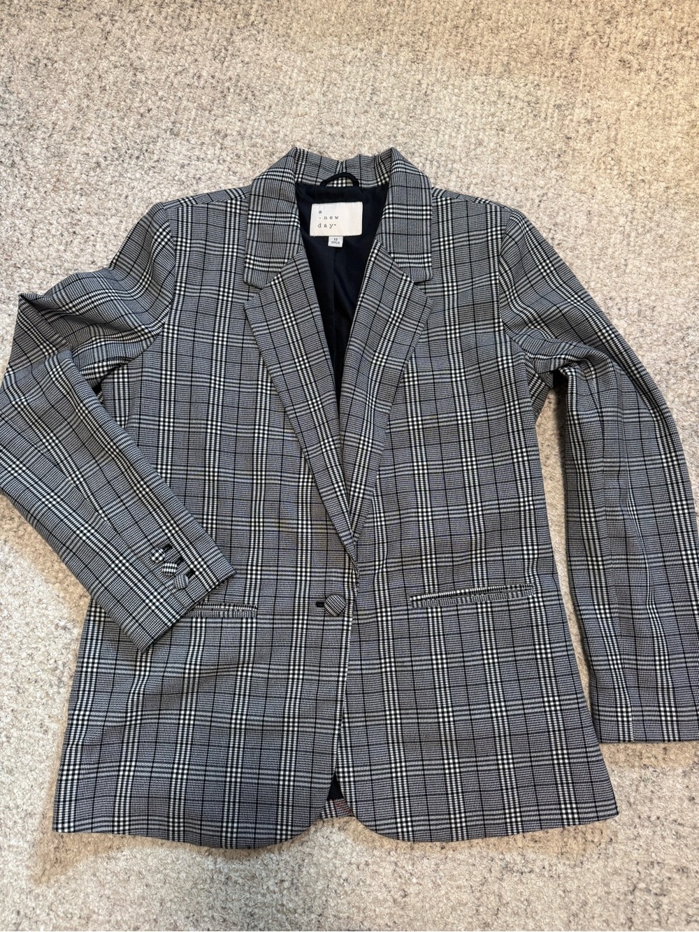 a new day Black & Gray Plaid Single-Button Blazer